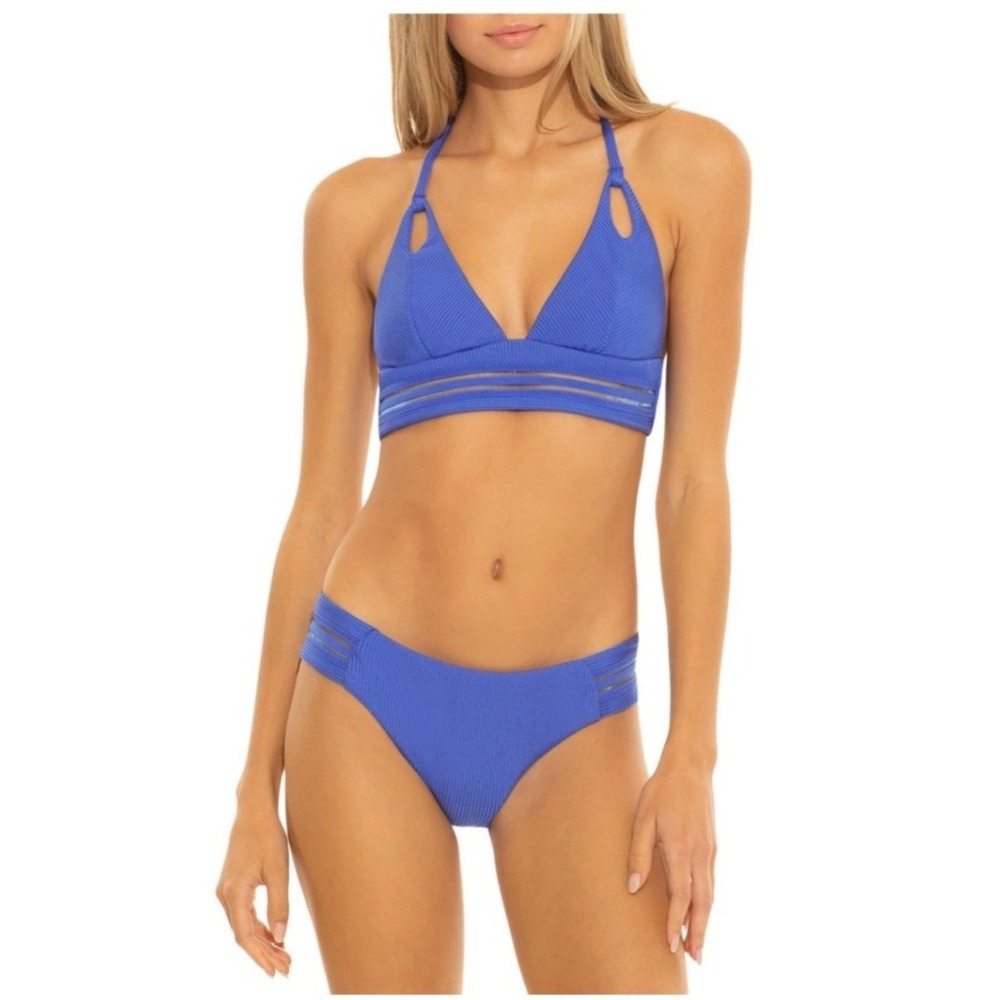 Isabella‎ Rose Queensland Ribbed Banded Halter Bikini Set Blue L Top M Bottom